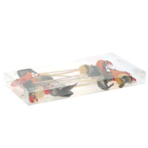 Floristik24 Igazi tollas kakas a pálcán narancs, sárga, barna válogatott H5-6cm 12 db