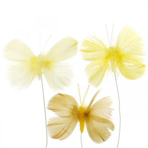Floristik24 Deco pillangók dróton, rugós dekoráció, tavaszi pillangók sárga árnyalatokban 6db