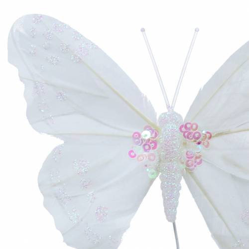 tételeket Dróton tollas pillangó 12cm fehér 3db