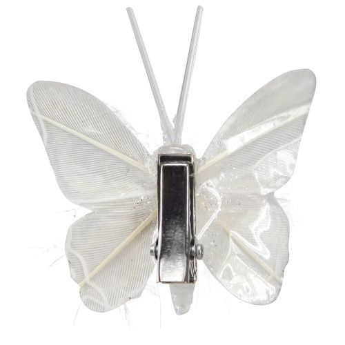 tételeket Tollas pillangók klipre fehér csillám 5x4,5cm 4 db
