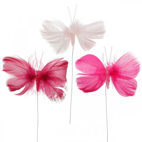 Floristik24 Tollas pillangók rózsaszín/rózsaszín/piros, dekó pillangók dróton 6db