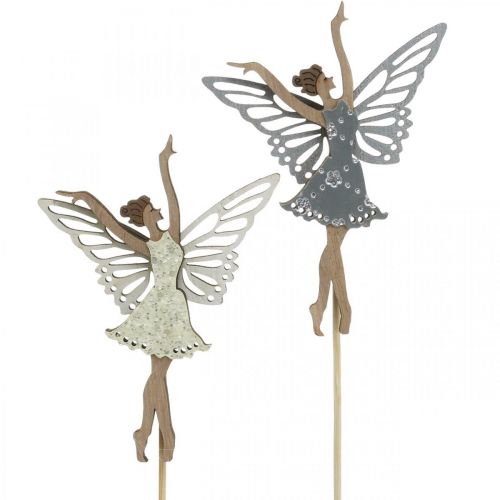 Floristik24 Virágdugó tündér, tavaszi, táncoló manó, növény dugó természet, ezüst, fehér 6db