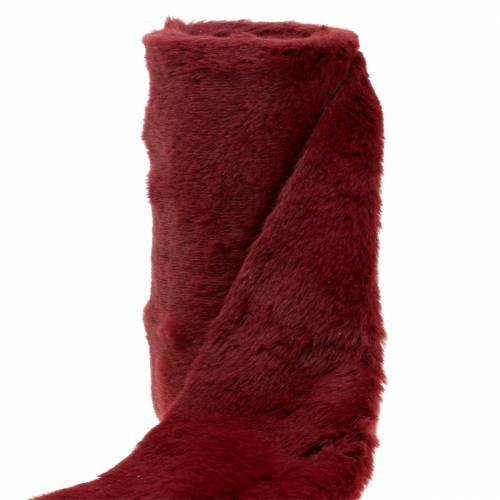 Floristik24 Dekoratív szőrme szalag sötétvörös 15cm x 200cm