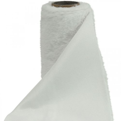 Floristik24 Asztali futó műszőrme fehér dekorprémes asztali heveder 15×200cm