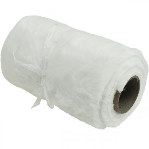 Floristik24 Asztali futó műszőrme fehér dekorprémes asztali heveder 15×200cm