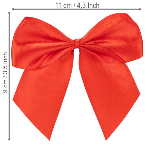 Dekoratív piros masni, előre megkötve barkácsoláshoz és csomagoláshoz, 11 cm, 25 darab | Floristik24.hu