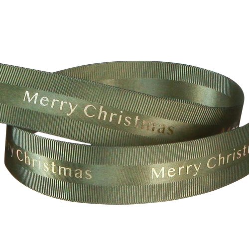 Floristik24 Ünnepi karácsonyi szalag sötétzöld színben arany &#39;Merry Christmas&#39; felirattal, szélessége 25mm, hossza 20m