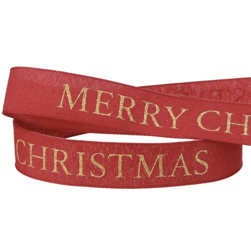 tételeket Ünnepi karácsonyi szalag piros színben, arany &quot;Merry Christmas&quot; felirattal, szélessége 25mm, hossza 15m
