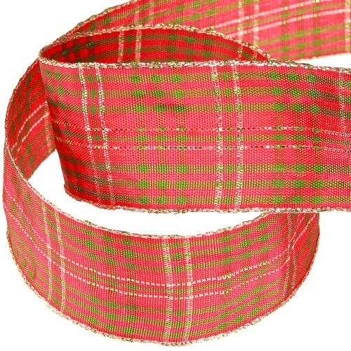tételeket Ünnepi kockás ajándék szalag piros zöld arany 40mm 20m
