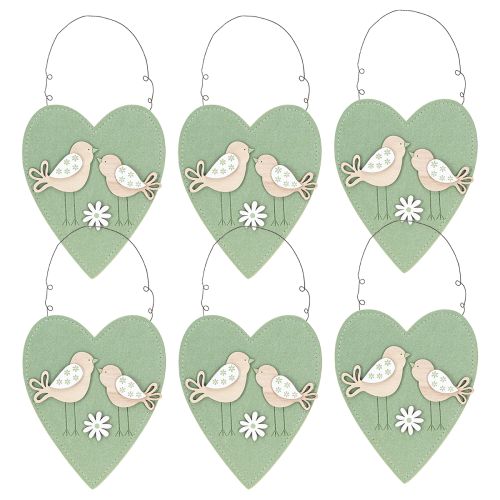 tételeket Filcszív akasztómadárhoz Zöld Natúr 17x21cm 6 db