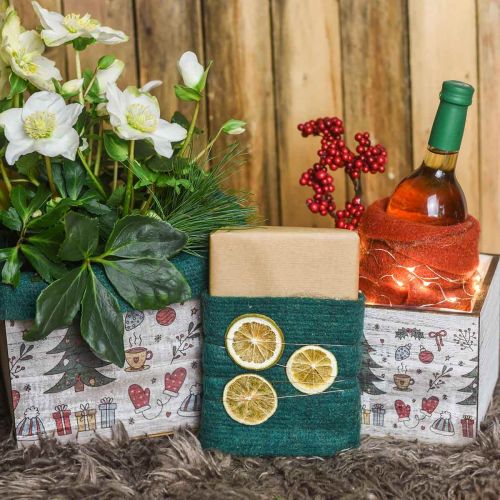 Floristik24 Filc szalag, pot szalag, gyapjú filc zöld, arany csillogó 15cm 5m