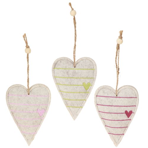 Floristik24 Filc szívű medálok szettben – Romantikus díszszívek hímzéssel 12 cm 6 db