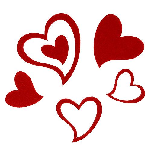 Floristik24 Filc szívek mix 3cm - 7,5cm piros 72 db