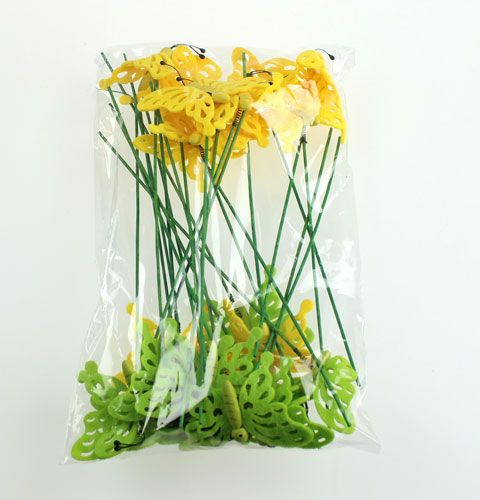 Floristik24 Pillangó filc pálcán 7cm zöld/sárga 24db