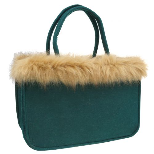 Floristik24 Filc táska szőrme szélű zöld 38cm x 24cm x 20cm