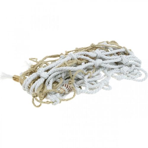 Floristik24 Halászháló kagylókkal és uszadékfával, tengeri, dekoratív háló, tengeri dekoráció 72 × 120 cm