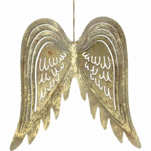 Floristik24 Karácsonyi dekoráció angyalszárnyak, fém dekoráció, akasztható szárnyak arany színű, antik megjelenés H29,5cm SZ28,5cm