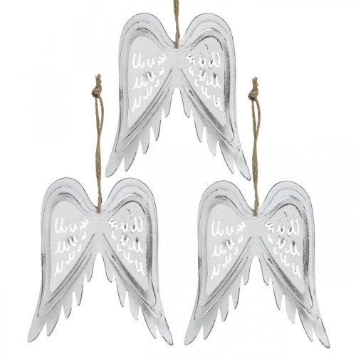 Floristik24 Akasztható angyalszárnyak, karácsonyi dekoráció, fém medálok fehér H11,5cm Szé11cm 3db