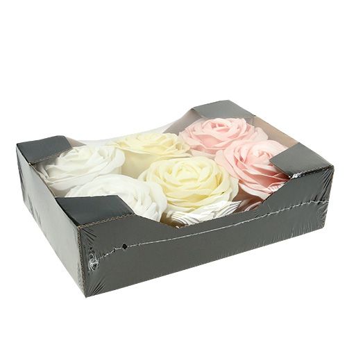 Floristik24 Foamrose Mix Ø10cm rózsaszín, krém, fehér 6 db