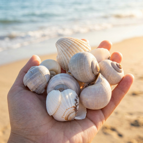 tételeket Csigák és kagylók - Tengerészeti díszítőelemek egyedi szobaszépítéshez - 500g