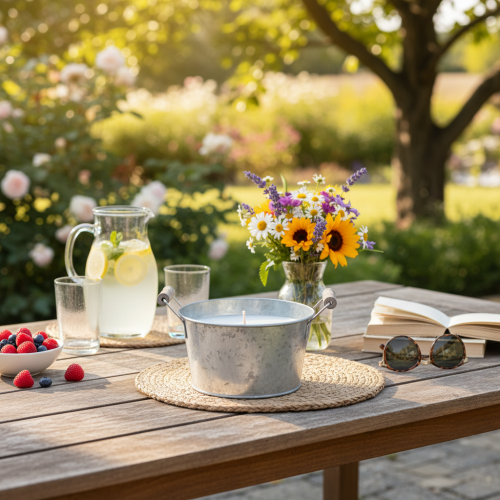 tételeket Hangulatos gyertya cinkvödörben teraszra és erkélyre 15 cm