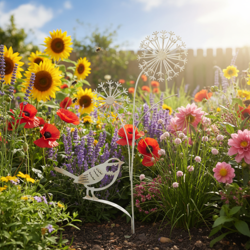 tételeket Virágdúc fém dekoráció Allium madár fehér 20×52cm