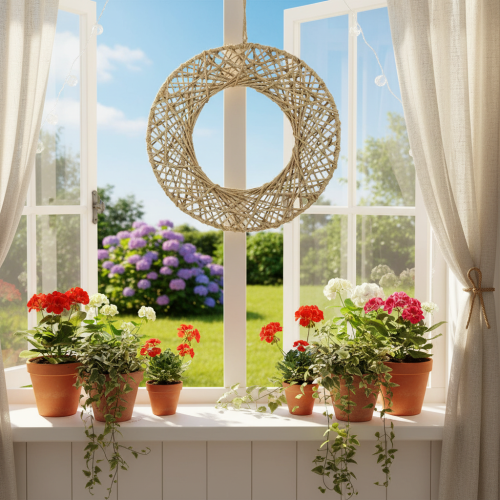 tételeket Dekoratív juta gyűrűk, natúr stílus, függő dekoráció, bohém stílus, Ø38cm, 2 darab, fém gyűrűk, fali dekoráció, ablakdísz