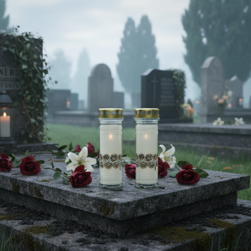 tételeket Sírgyertyák fehér rózsa gyászfény Ø7cm H23,5cm 100h 2db