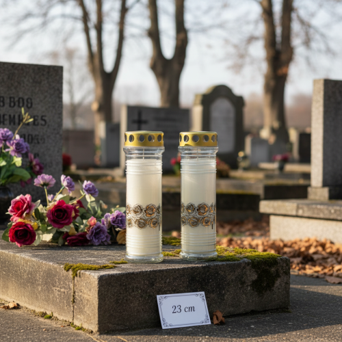 tételeket Sírgyertyák fehér rózsa gyászfény Ø7cm H23,5cm 100h 2db