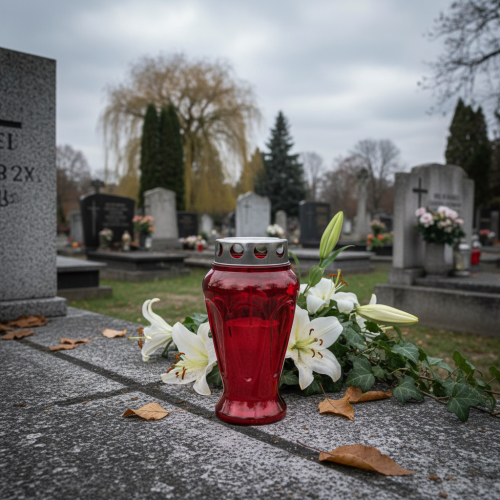 tételeket Sírgyertyák piros csepp gyászlámpák Ø9cm H17cm 4 db