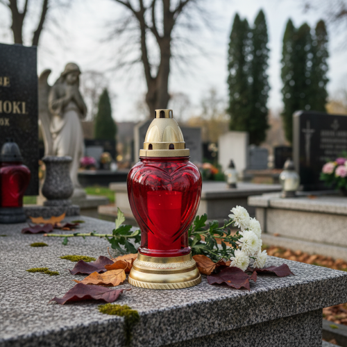 tételeket Sírlámpa üveg szív alakú sírlámpás piros Ø10.5cm M25.5cm