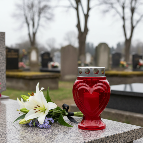 tételeket Sírgyertyák piros szív gyászfény emléklámpa 9×8×15cm 24h 4 db