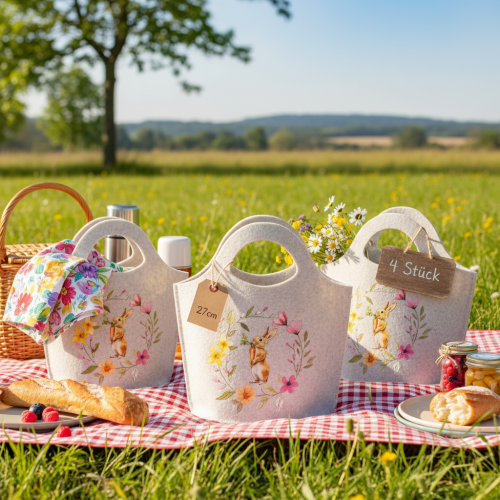 tételeket Filc táska imádnivaló húsvéti nyuszival, tavaszi és nyári használatra, 27 cm, 4 darab