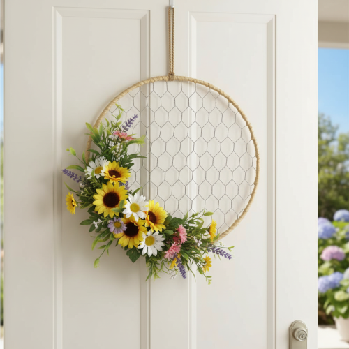 tételeket Dekoratív fémgyűrű Ø38cm, függő dekoráció, raffia, ezüst, natúr, bohém fali dekoráció, sokoldalú dekoráció, 4 darab