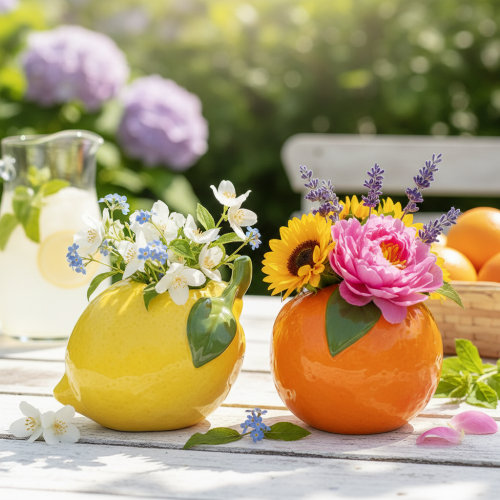 tételeket Citrusos váza, narancs és citrom, extravagáns lakberendezési kiegészítőként, nyári dekoráció, 10 cm, 2 darab