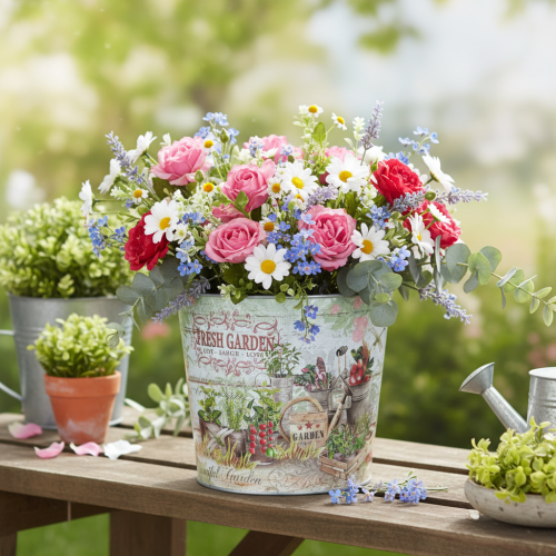 tételeket Kis fém virágcserepek, színesek, Fresh Garden, 16 cm magasak, 2 darab