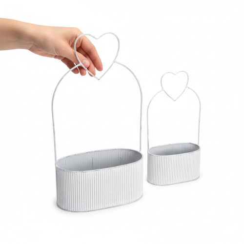 tételeket Dekoratív ovális fémtál szívvel, fehér, 20/16 cm, 2 db-os szett