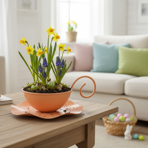 tételeket Fém díszpohár, narancssárga, Ø11,5cm, M6cm, csészealjjal, 2 darab