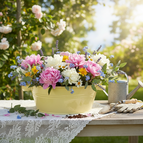 tételeket Dekoratív fémtál, zöldessárga, virágtál füllel, Ø33,5cm