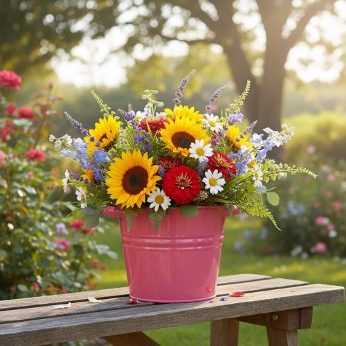 tételeket Dekoratív kaspó, rózsaszín fém virágcserép fülekkel, 31x26x21.5cm