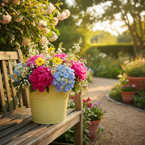 tételeket Dekoratív fém virágcserép, zöld/sárga, 31x26x21.5cm