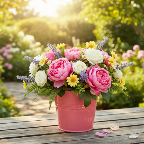 tételeket Fém vödör virágcserép rózsaszín fogantyúval 16x17.5x16cm 2db