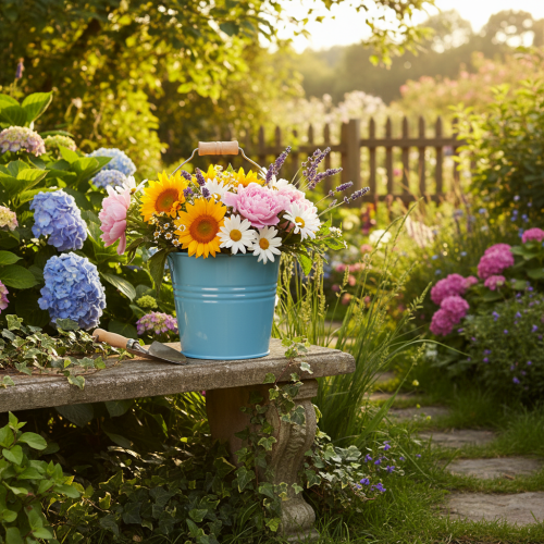 tételeket Dekoratív vödör, fém, fa fogantyú, virágcserép, kék, 16 cm magas, 2 darab