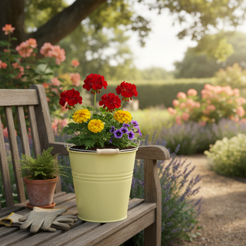 tételeket Fém vödör/virágcserép zöldessárga színben, 26x22,5x23cm, 6l