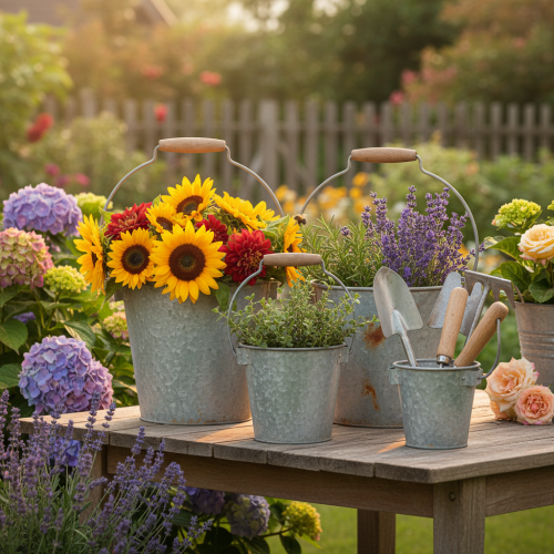 tételeket Dekoratív fém vödör rozsda vintage Ø15/17.5/22cm 3 db-os szett