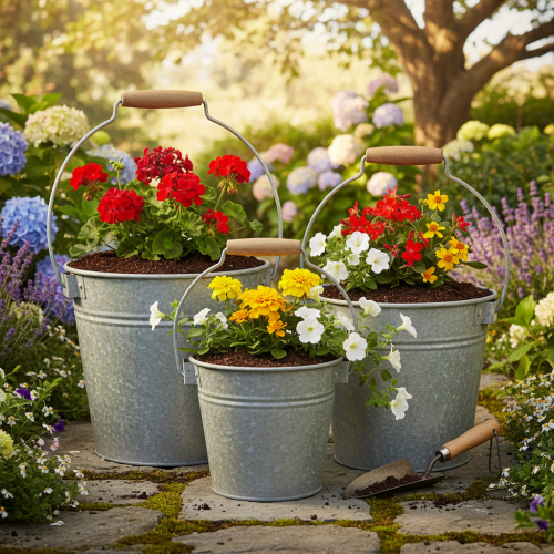 tételeket Dekoratív fém vödör rozsda vintage Ø15/17.5/22cm 3 db-os szett