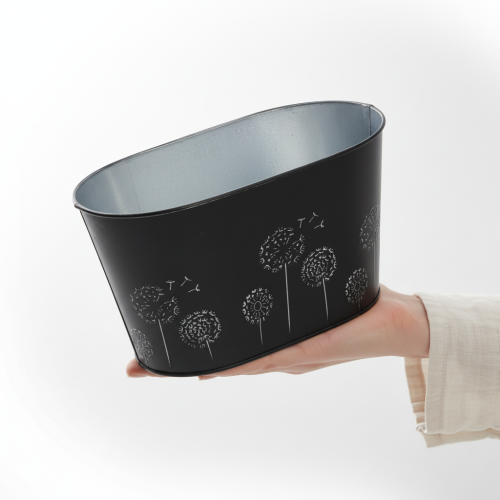 tételeket Dekoratív fémtál, ovális, fekete és ezüst, virágmintás, 20,5 x 12,5 x 12 cm