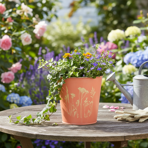 tételeket Virágcserép barackszínű fém kaspó Ø11.5cm M11.5cm