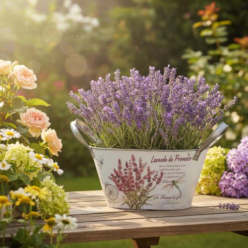 tételeket Ovális fém virágtál fülekkel, levendula, 32×15×15cm