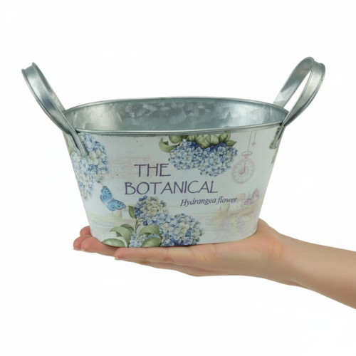 tételeket Virágtál fülekkel, hortenzia mintával, fém, 26×13×14,5cm